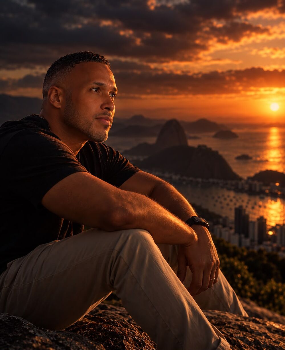 Rodrigo ao pôr do sol no Rio